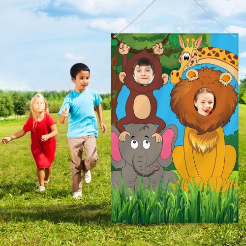  Blulu Jungle Animals Decorations Birthday Party Prop, Large Fabric Jungle Backdrop Photo Door Banner Background, Funny Jungle Animals Game Supplies for Jungle Party Decorations, 59 x 39.