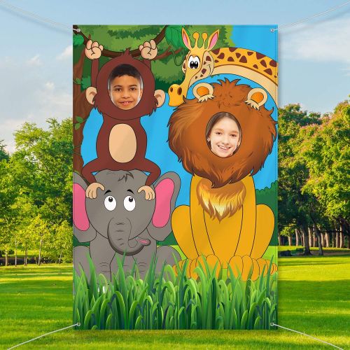  Blulu Jungle Animals Decorations Birthday Party Prop, Large Fabric Jungle Backdrop Photo Door Banner Background, Funny Jungle Animals Game Supplies for Jungle Party Decorations, 59 x 39.