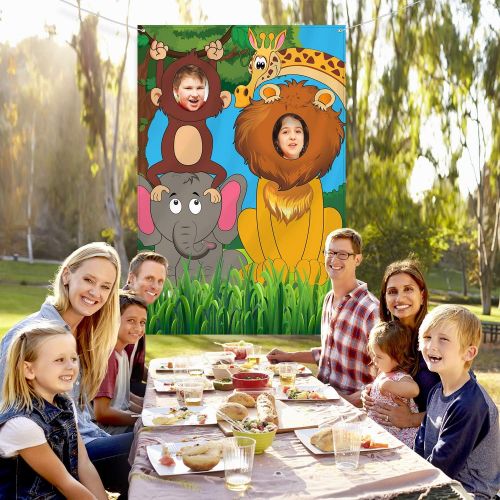  Blulu Jungle Animals Decorations Birthday Party Prop, Large Fabric Jungle Backdrop Photo Door Banner Background, Funny Jungle Animals Game Supplies for Jungle Party Decorations, 59 x 39.