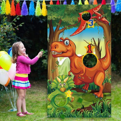  Blulu Dinosaur Party Supplies Birthday Decorations Dinosaur Party Supplies Dinosaur Toss Games with 3 Green Nylon Bean Bags Fun Bean Bag Game Sets for Teenagers Dinosaur Party Favors Din