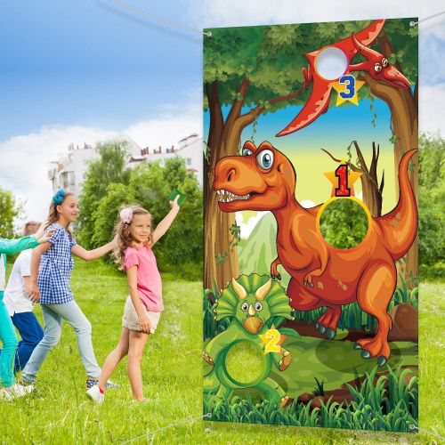  Blulu Dinosaur Party Supplies Birthday Decorations Dinosaur Party Supplies Dinosaur Toss Games with 3 Green Nylon Bean Bags Fun Bean Bag Game Sets for Teenagers Dinosaur Party Favors Din