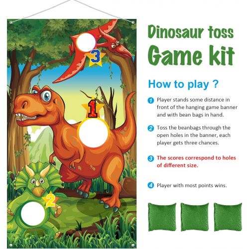  Blulu Dinosaur Party Supplies Birthday Decorations Dinosaur Party Supplies Dinosaur Toss Games with 3 Green Nylon Bean Bags Fun Bean Bag Game Sets for Teenagers Dinosaur Party Favors Din