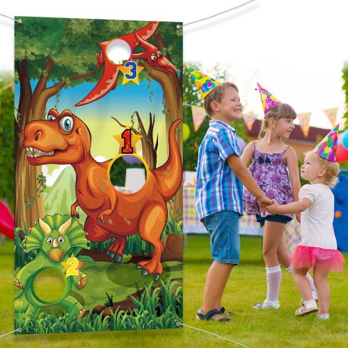  Blulu Dinosaur Party Supplies Birthday Decorations Dinosaur Party Supplies Dinosaur Toss Games with 3 Green Nylon Bean Bags Fun Bean Bag Game Sets for Teenagers Dinosaur Party Favors Din