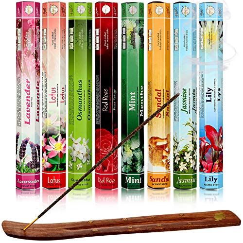  인센스스틱 Blulu 160 Pieces 8 Various Incense Sticks Natural Scents Incense Burner with Sandalwood Incense Holder for Halloween Party and Meditation Yoga Relaxation Cleanse Space