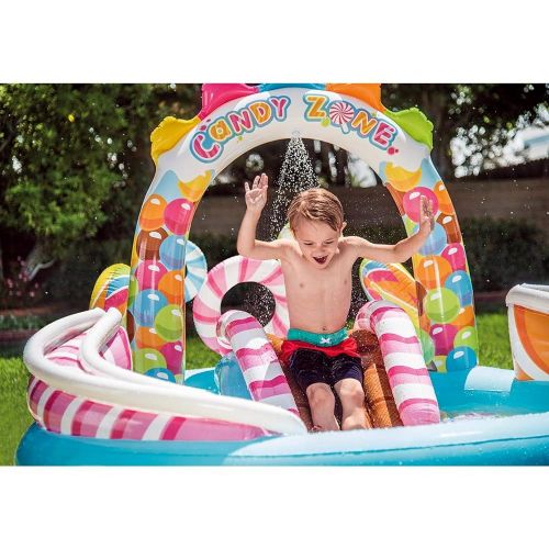 인텍스 Blulu Kids-Inflatable-Pool. This Kiddie Blow Up Above Ground Swimming Pool is Great for Toddlers, Children to Have Outdoor Water Fun with Slide, Toys, Floats. Candy Zone Play Center Baby