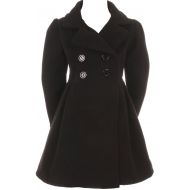 BluNight Collection Little Girls Dress Coat Long Sleeve Button Pocket Long Winter Coat Outerwear Black 2 (2J0K4S9)
