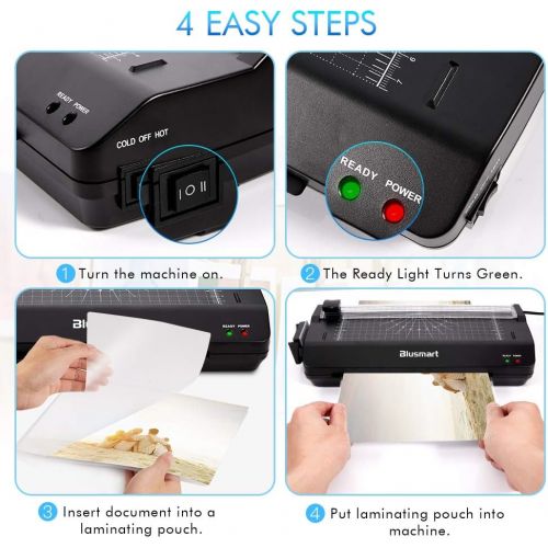  [아마존핫딜][아마존 핫딜] 5 in 1 Blusmart Laminator Set, A4, Trimmer, Corner Rounder, 20 Laminating Pouches, Photo Frames, Black