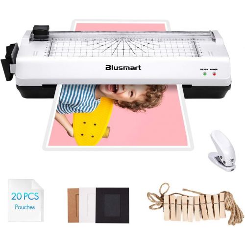  [아마존베스트]5 in 1 Blusmart Laminator Set, A4, Trimmer, Corner Rounder, 20 Laminating Pouches, Photo Frames, White