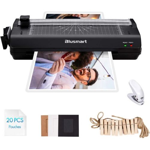  [아마존베스트]5 in 1 Blusmart Laminator Set, A4, Trimmer, Corner Rounder, 20 Laminating Pouches, Photo Frames, Black