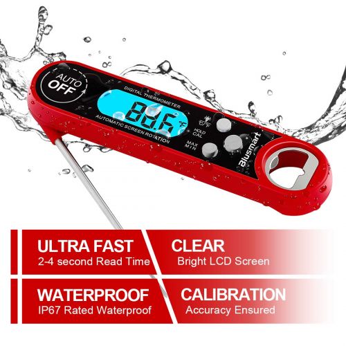  [아마존 핫딜]  [아마존핫딜]Blusmart Digital Fleischthermometer Instant Read Grillthermometer Kuechenthermometer, IPX7 Wasserdicht und LCD Bildschirm, Bratenthermometer Haushaltsthermometer Ideal fuer Braten, B