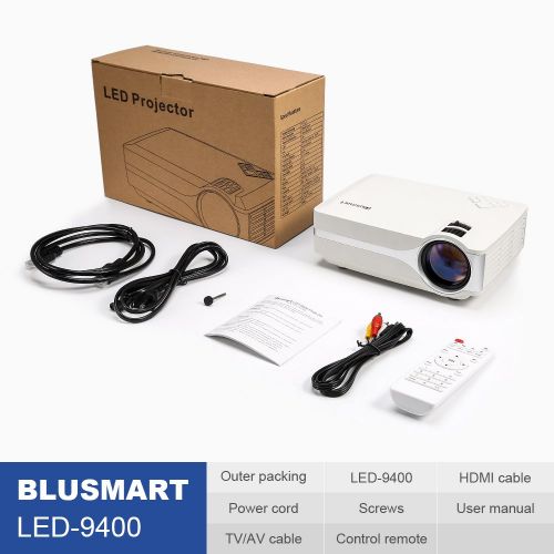  Blusmart LED-9400 Video Projector, 2018 Upgraded +70% Brightness Portable Mini Projector with Full HD 1080P for Home Theater, -50% Noise, Compatible with Fire TV Stick HDMIUSBSD