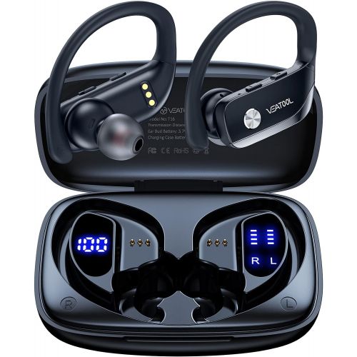  Bmanl Wireless Earbuds Bluetooth Headphones 48hrs Play Back Sport Earphones with LED Display Over-Ear Buds with Earhooks Built-in Mic Headset for Workout Black BMANI-VEAT00L