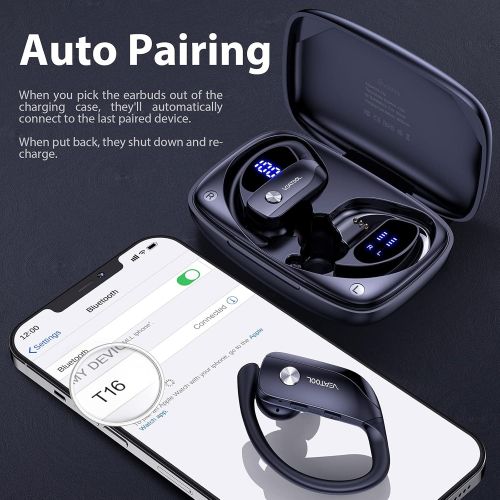  Bmanl Wireless Earbuds Bluetooth Headphones 48hrs Play Back Sport Earphones with LED Display Over-Ear Buds with Earhooks Built-in Mic Headset for Workout Black BMANI-VEAT00L