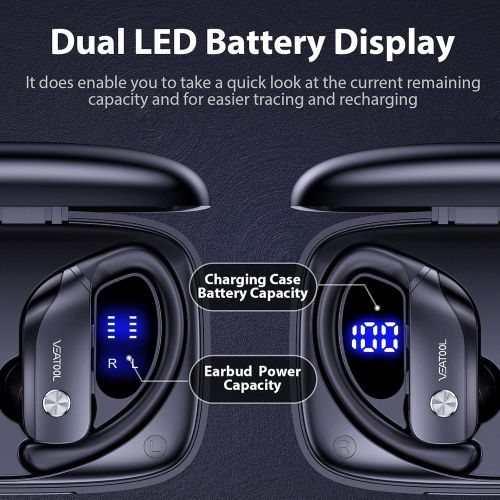  Bmanl Wireless Earbuds Bluetooth Headphones 48hrs Play Back Sport Earphones with LED Display Over-Ear Buds with Earhooks Built-in Mic Headset for Workout Black BMANI-VEAT00L