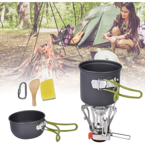  Bnineteenteam Outdoor Cookware Set,Camping Cookware Stove Carabiner Picnic Knife Spoon Bowl for 1-2 People to Use