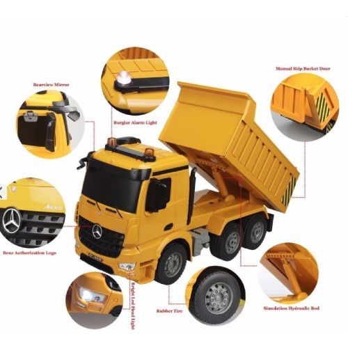  Bo-Toys Large 14 Inch Rc Mercedes Benz Heavy Construction Dump Truck Remote Control 1:18 6 Channel w Lights and Sound