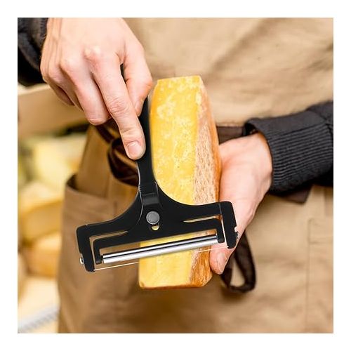  Cheese Slicer with Wire Adjustable Cheese Slicer Heavy Duty Stainless Steel Cheese Slicers for Soft Semi Hard Block Cheese (Black)