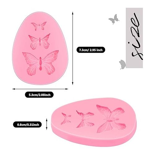  2 Pieces Butterfly Silicone Molds Mini Butterfly Fondant Cake Baking Mold Cupcake Decoration Tool Butterfly Shaped Chocolate Trays for Homemade Cake DIY Polymer Clay