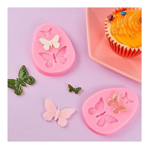  2 Pieces Butterfly Silicone Molds Mini Butterfly Fondant Cake Baking Mold Cupcake Decoration Tool Butterfly Shaped Chocolate Trays for Homemade Cake DIY Polymer Clay