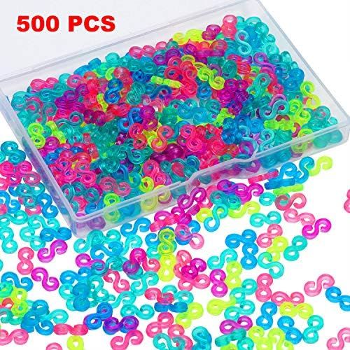  [아마존베스트]500 Pieces S Clips Rubber Band Clips Plastic Connectors Refills Kit Clip for Loom Bracelets (Colorful)
