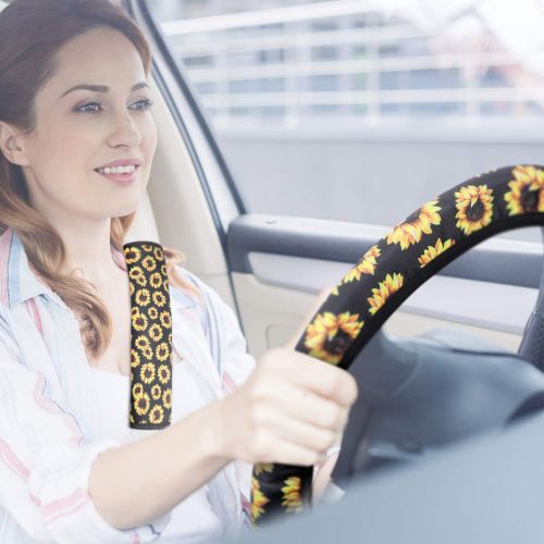  Boao Sunflower Steering Wheel Cover Sunflower Car Accessories, Sunflowers Keyring, Car Vent Decorations and Sunflower Seat Belt Accessories for Car