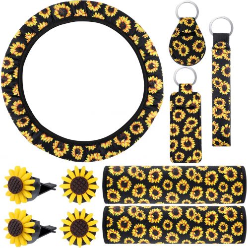  Boao Sunflower Steering Wheel Cover Sunflower Car Accessories, Sunflowers Keyring, Car Vent Decorations and Sunflower Seat Belt Accessories for Car