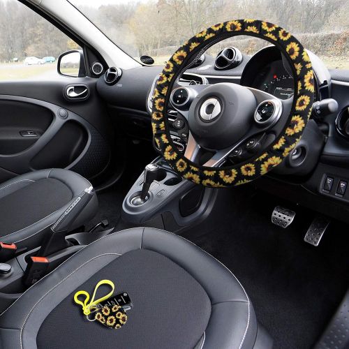  Boao Sunflower Steering Wheel Cover Sunflower Car Accessories, Sunflowers Keyring, Car Vent Decorations and Sunflower Seat Belt Accessories for Car