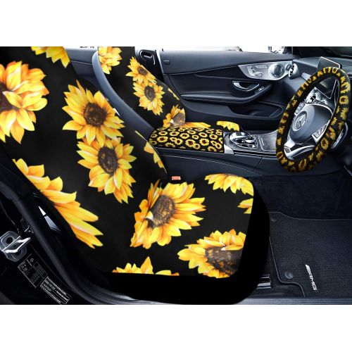  Boao Sunflower Accessories for Car Sunflower Steering Wheel Cover with Sunflower Front Seat Covers, 2 Pieces Car Vent Sunflower and Sunflower Seat Belt