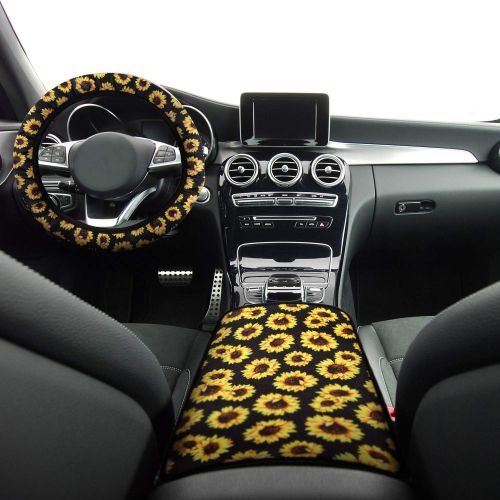  Boao Sunflower Accessories for Car Sunflower Steering Wheel Cover with Sunflower Front Seat Covers, 2 Pieces Car Vent Sunflower and Sunflower Seat Belt