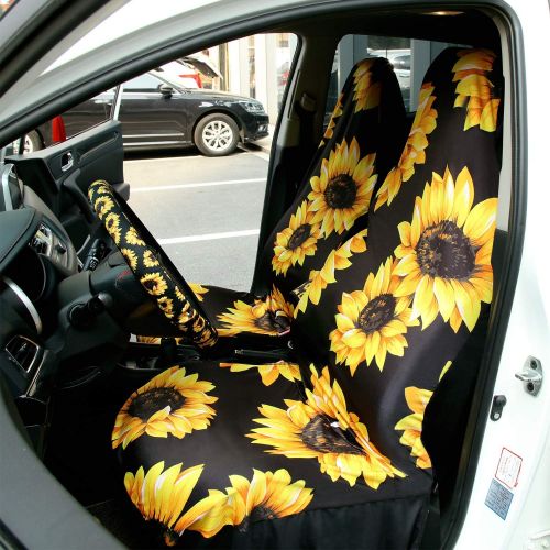  Boao Sunflower Accessories for Car Sunflower Steering Wheel Cover with Sunflower Front Seat Covers, 2 Pieces Car Vent Sunflower and Sunflower Seat Belt