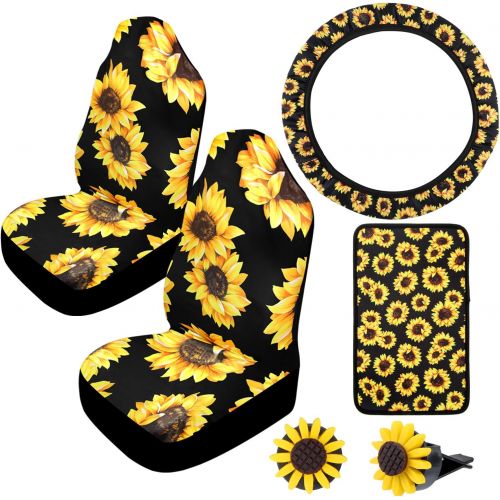  Boao Sunflower Accessories for Car Sunflower Steering Wheel Cover with Sunflower Front Seat Covers, 2 Pieces Car Vent Sunflower and Sunflower Seat Belt