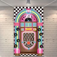 Boao Jukebox Cutout Banner 50s Rock and Roll Banner Backdrop Birthday Party Decoration Baby Shower Birthday Party Supplies