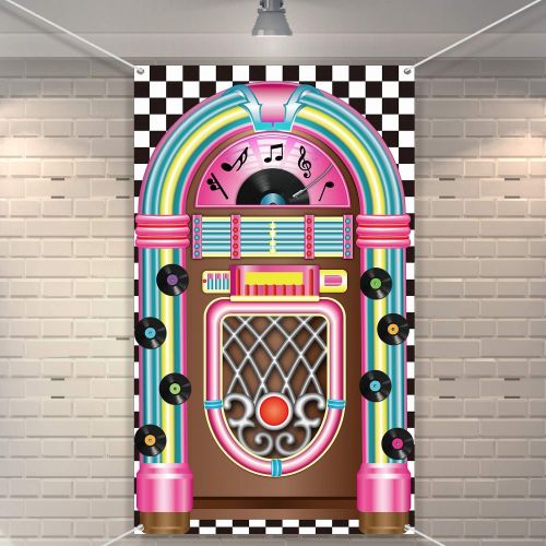  Boao Jukebox Cutout Banner 50s Rock and Roll Banner Backdrop Birthday Party Decoration Baby Shower Birthday Party Supplies
