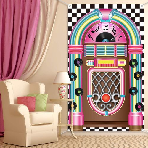  Boao Jukebox Cutout Banner 50s Rock and Roll Banner Backdrop Birthday Party Decoration Baby Shower Birthday Party Supplies