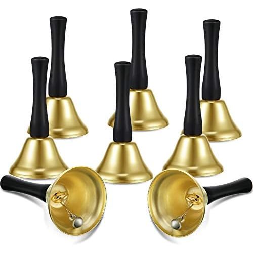  Boao 24 Pieces Hand Bells Silver Steel Service Handbells Black Wooden Handle Diatonic Metal Bells Musical Percussion (Gold)