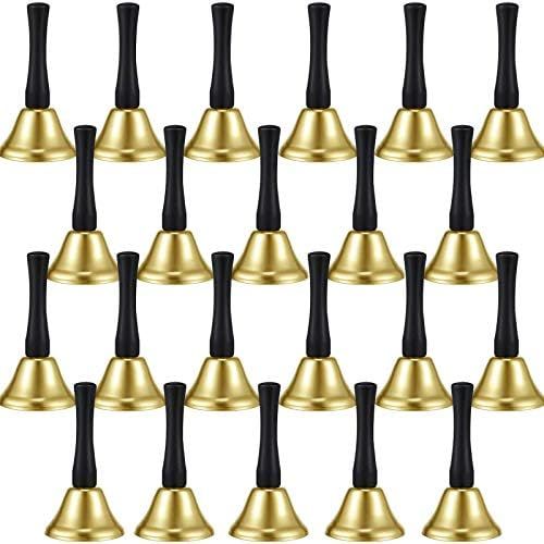  Boao 24 Pieces Hand Bells Silver Steel Service Handbells Black Wooden Handle Diatonic Metal Bells Musical Percussion (Gold)