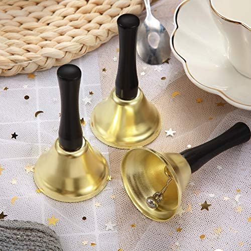  Boao 24 Pieces Hand Bells Silver Steel Service Handbells Black Wooden Handle Diatonic Metal Bells Musical Percussion (Gold)