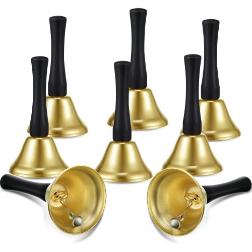  Boao 24 Pieces Hand Bells Silver Steel Service Handbells Black Wooden Handle Diatonic Metal Bells Musical Percussion (Gold)