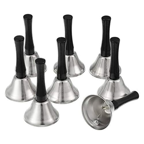  Boao 24 Pieces Hand Bells Silver Steel Service Handbells Black Wooden Handle Diatonic Metal Bells Musical Percussion (Nickel White)