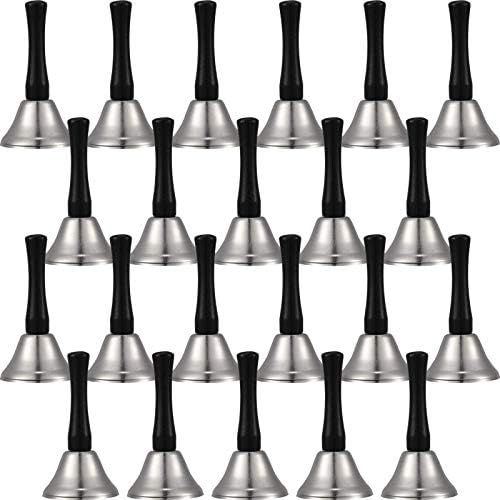  Boao 24 Pieces Hand Bells Silver Steel Service Handbells Black Wooden Handle Diatonic Metal Bells Musical Percussion (Nickel White)