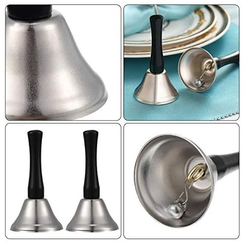  Boao 24 Pieces Hand Bells Silver Steel Service Handbells Black Wooden Handle Diatonic Metal Bells Musical Percussion (Nickel White)