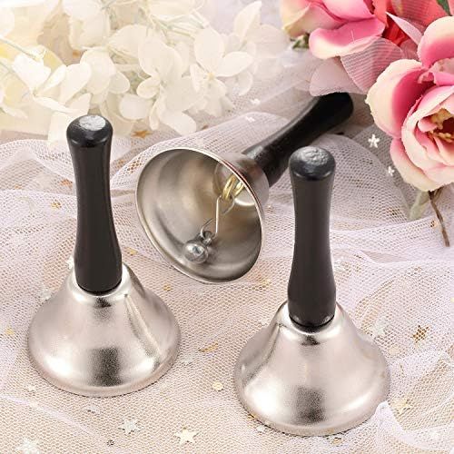  Boao 24 Pieces Hand Bells Silver Steel Service Handbells Black Wooden Handle Diatonic Metal Bells Musical Percussion (Nickel White)