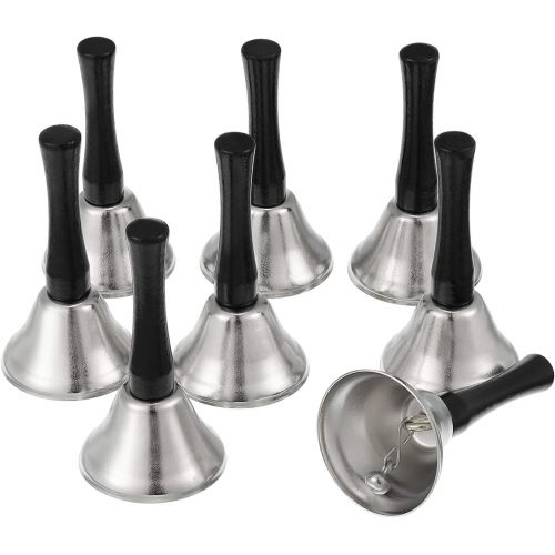  Boao 24 Pieces Hand Bells Silver Steel Service Handbells Black Wooden Handle Diatonic Metal Bells Musical Percussion (Nickel White)