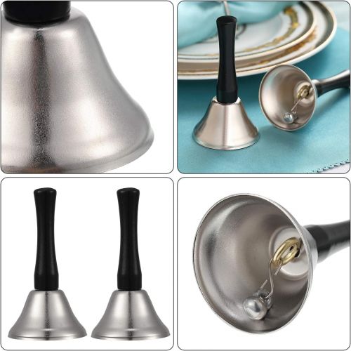  Boao 24 Pieces Hand Bells Silver Steel Service Handbells Black Wooden Handle Diatonic Metal Bells Musical Percussion (Nickel White)