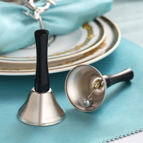  Boao 24 Pieces Hand Bells Silver Steel Service Handbells Black Wooden Handle Diatonic Metal Bells Musical Percussion (Nickel White)