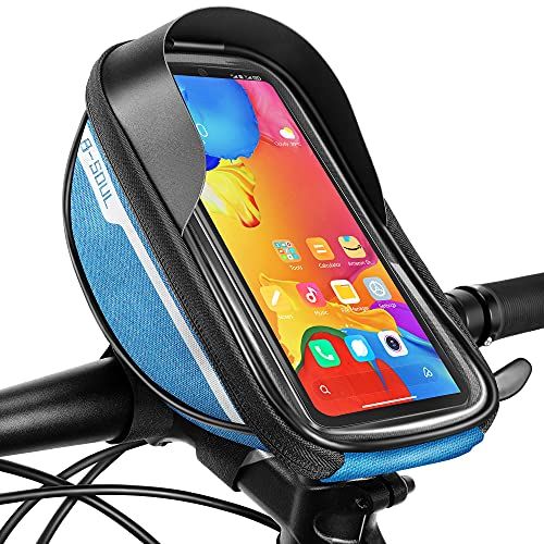  Boao Bike Accessories, Bike Handlebar Phone Front Frame Bag Waterproof Bicycle Phone Holder Cycling Phone Case with Bicycle Pouch for Phones Fit 6.5 Inch (Blue)