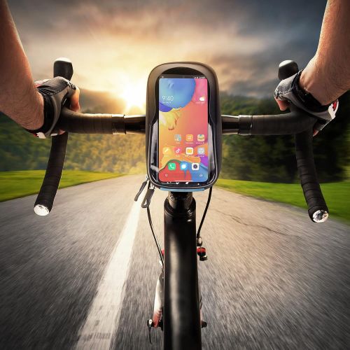  Boao Bike Accessories, Bike Handlebar Phone Front Frame Bag Waterproof Bicycle Phone Holder Cycling Phone Case with Bicycle Pouch for Phones Fit 6.5 Inch (Blue)