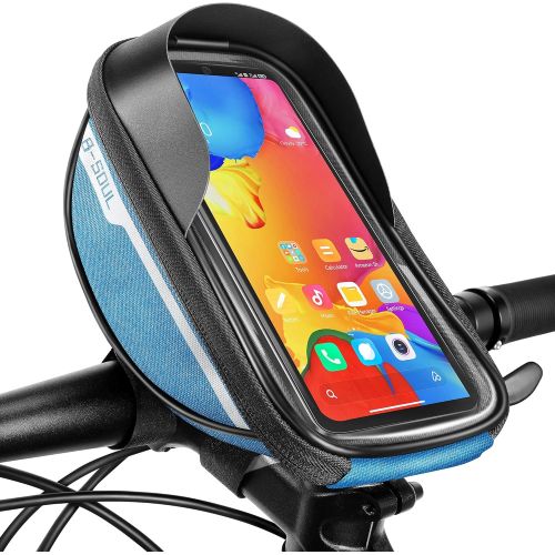  Boao Bike Accessories, Bike Handlebar Phone Front Frame Bag Waterproof Bicycle Phone Holder Cycling Phone Case with Bicycle Pouch for Phones Fit 6.5 Inch (Blue)