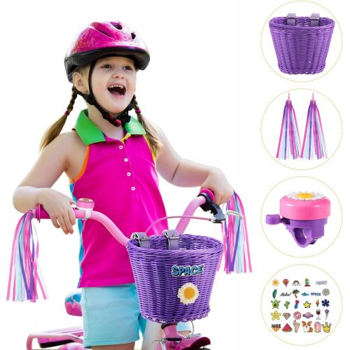  Boao Kids?Bicycle?Basket?Streamers?Set,?Unicorn?Childrens?Bike?Handlebar?Wicker?Basket?Bike?Streamers?Bell?and?Stickers,?Bi
