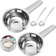 Boao 2 Pieces Stainless Steel Double Boiler Pot Baking Melting Pot for Butter and 2 Metal Spoon for Chocolate Candy Butter Cheese Caramel Candle Making Tools, 480 ml and 600 ml Capacity